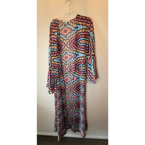 NWOT Andrea Iyamah Long Sleeve Chiffon Robe Swim Cover-Up Multi Women's Size S/M - Picture 3 of 5